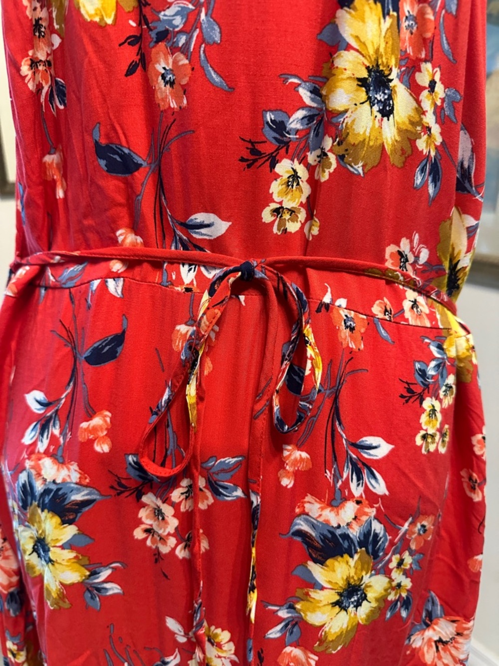 Band of Gypsies Red Floral Boho Maxi Dress w/Adjustable Straps Size Large - Picture 11 of 16